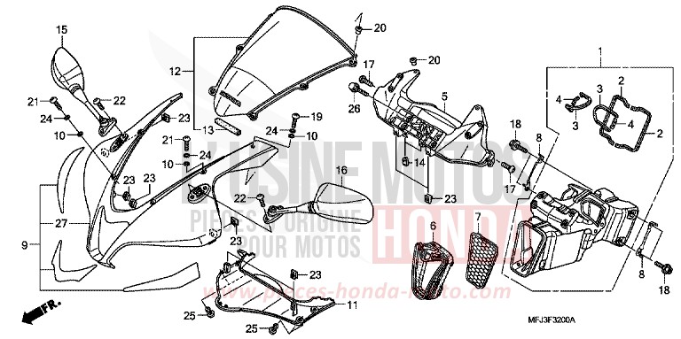 OBERER WINDLAUF von CBR600RR ABS PEARL SUNBEAM WHITE (NHA66H) von 2010
